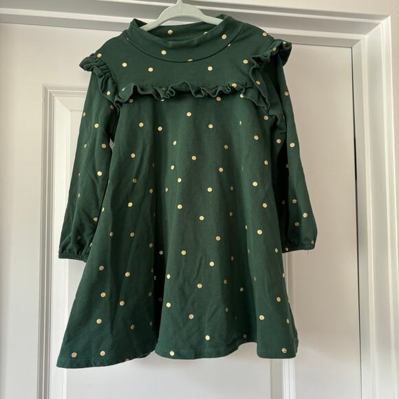 Mini Boden Dark Green Gold Dot Roll Neck Dress Size 3-4 EUC - Picture 2 of 4